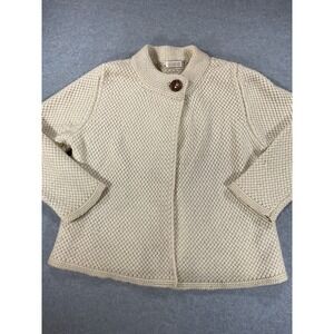 Fisherman Out of Ireland Wool Blend Waffle Knit Mock Neck Cardigan Cream XL 2564
